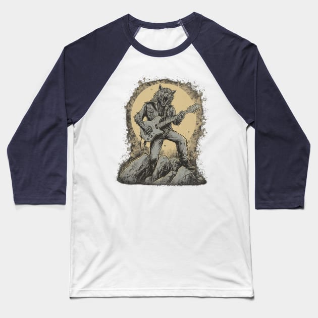 Angry wolf playing guitar Baseball T-Shirt by KOTYA